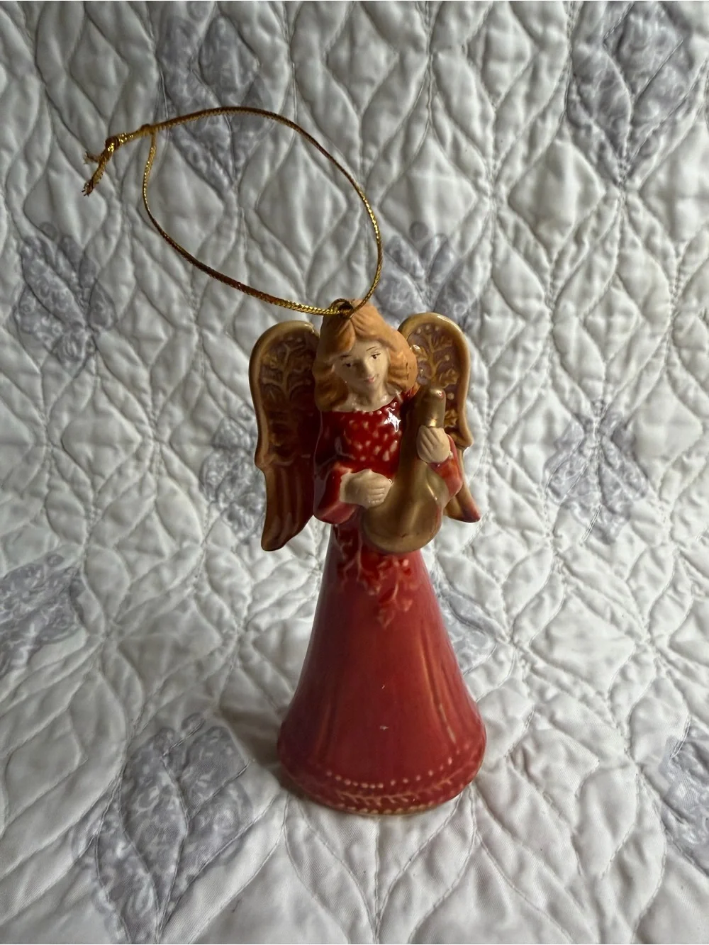 Red Angel Musician Ornament with Gold Wings